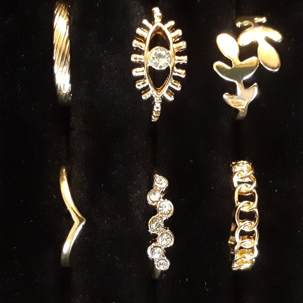 12 Piece Gold Tone Evil Eye Ring Set - Picture 2 of 3